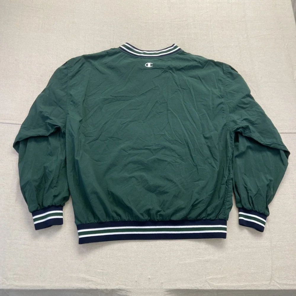 Vintage Champion Jacket Mens L Nylon V Neck Green Pullover Windbreaker 90s